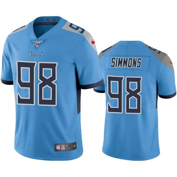 Men Tennessee Titans #98 Jeffery Simmons Nike Light Blue 100th Vapor Limited NFL Jersey
